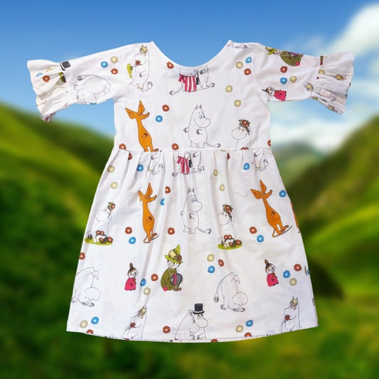 Moomin Upcycled White Dress - Character Prints All Over (FARVEFYLDT x POPCULTGANG) - PopCultGang
