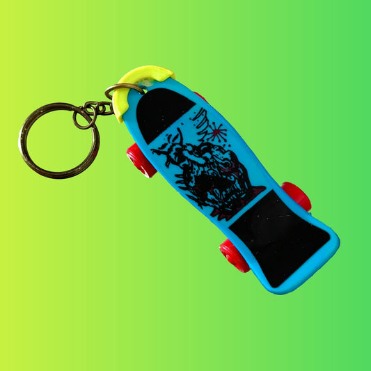 Neon Blue Mini Skateboard Charm Keychain (80s) - PopCultGang