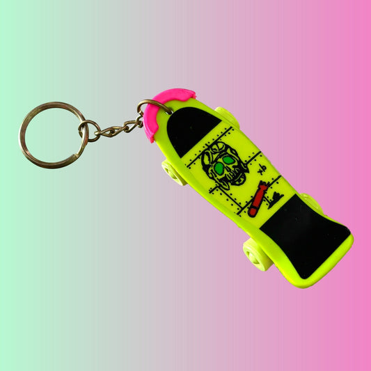 Neon Yellow Mini Skateboard Charm Keychain (80s) - PopCultGang
