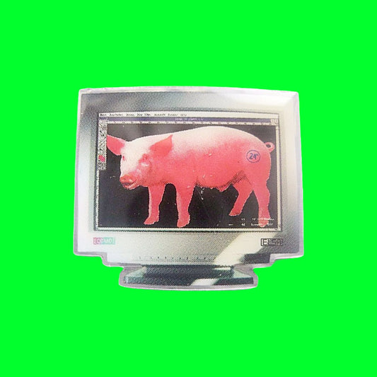 Pig In Computer Monitor Enamel Pin (90s) - PopCultGang