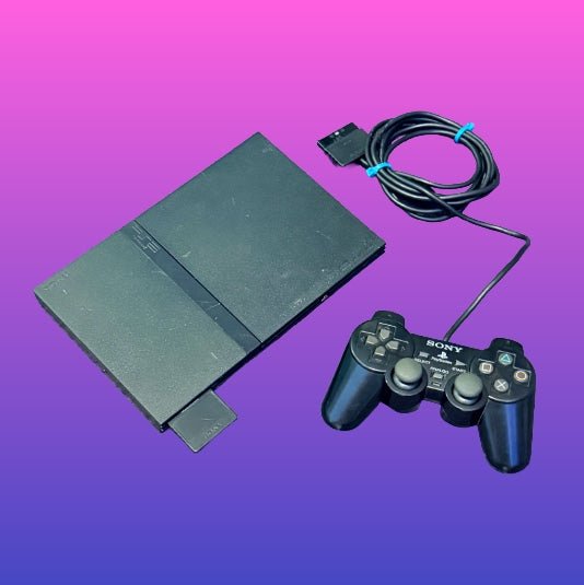 Playstation 2 Slim + Controller + Memory Card 8MB (Matte Black, SCPH-70004) - PopCultGang