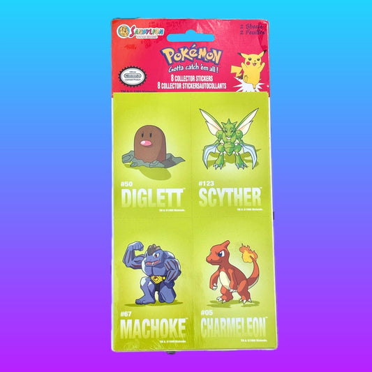 Pokemon: Lime Green Stickers - Diglett, Scyther, Machoke & Charmeleon (Sandy Lion, Nintendo, 1999) - PopCultGang