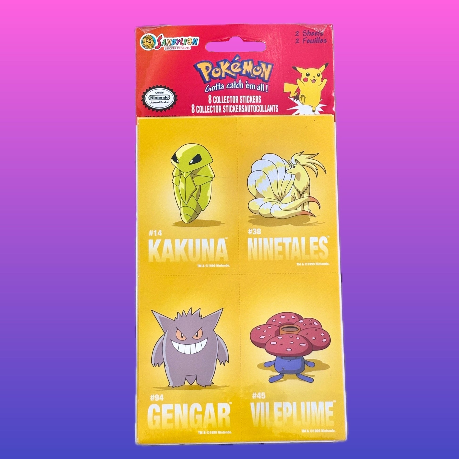 Pokemon: Yellow Stickers - Kakuna, Ninetales, Gengar & Vileplume (Sandy Lion, Nintendo, 1999) - PopCultGang