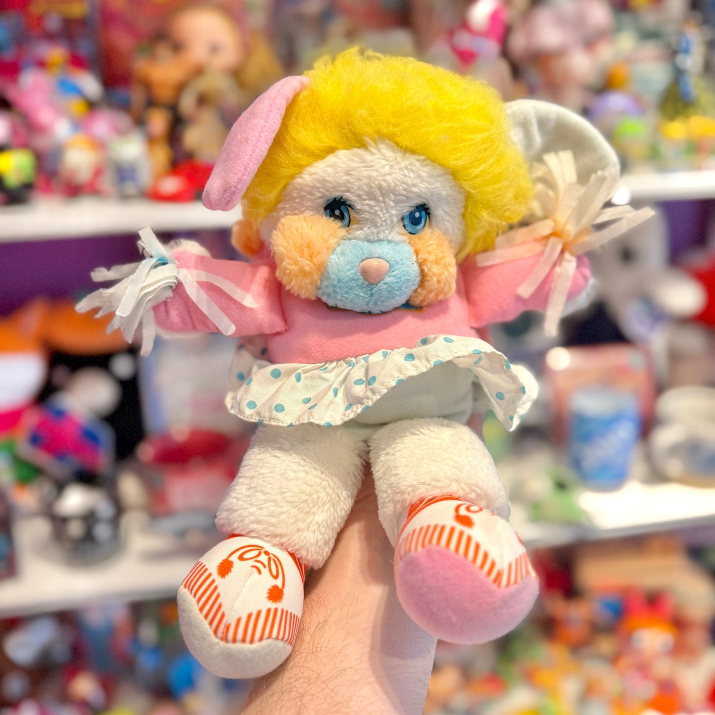 Popples: Cheerleader Pom Pom Puffball - White & Orangr Plush (80s) - PopCultGang