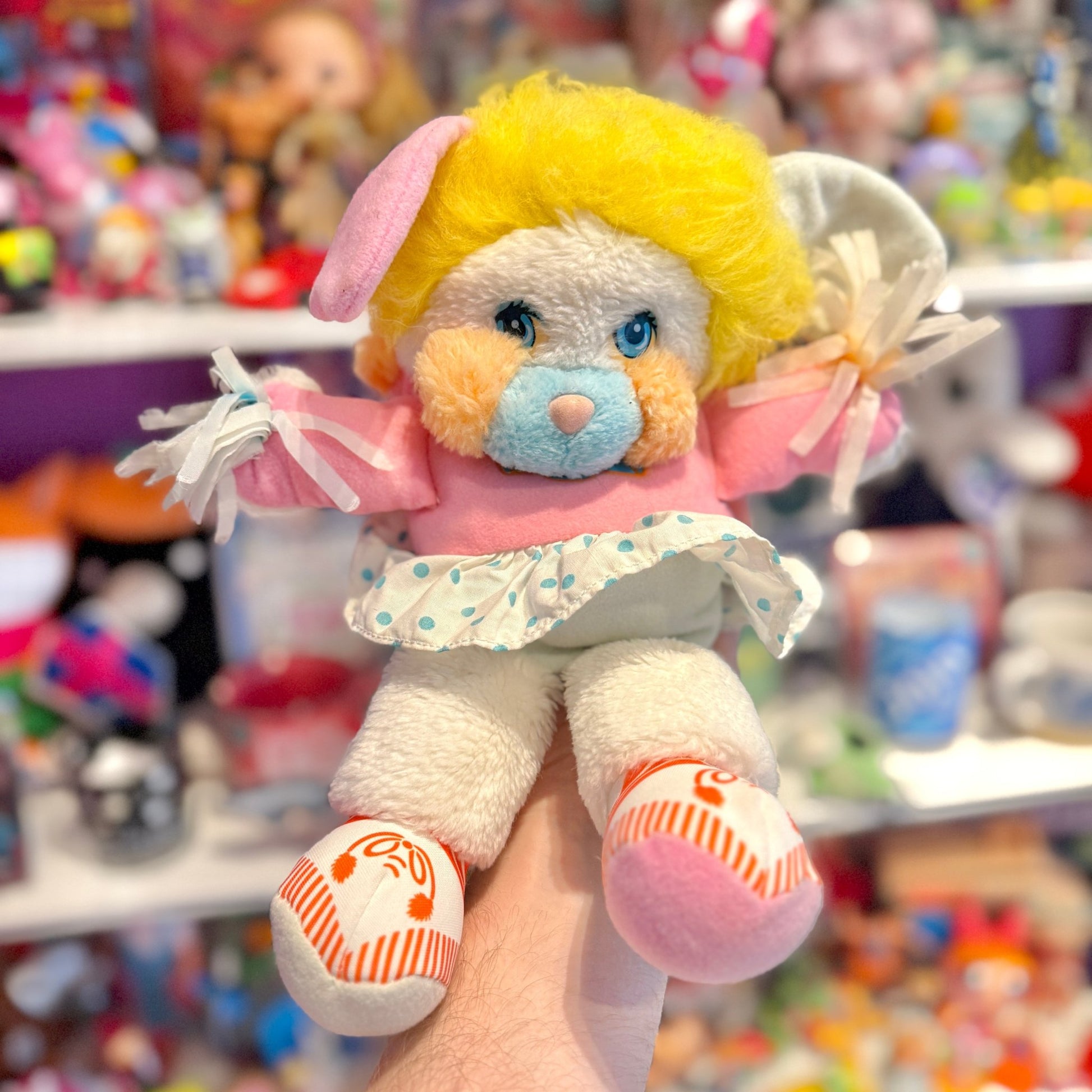 Popples: Cheerleader Pom Pom Puffball - White & Orangr Plush (80s) - PopCultGang