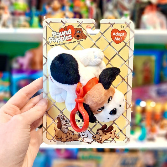 Pound Puppies: Clip On Puppy Plush - White Dog With Brown and Black Spots (2000s) - PopCultGang