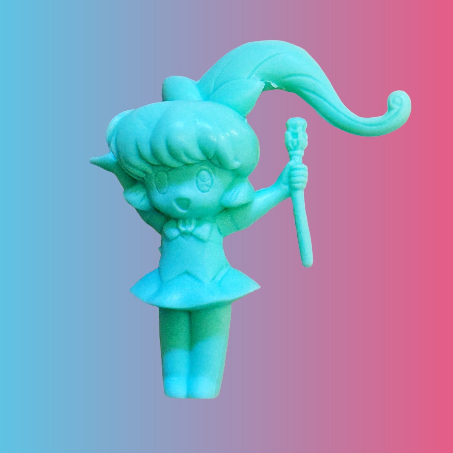 Saint Tail: Haneoka Meimi With Staff - Blue Rubber PVC Keshi Figure (Japan, 90s) - PopCultGang