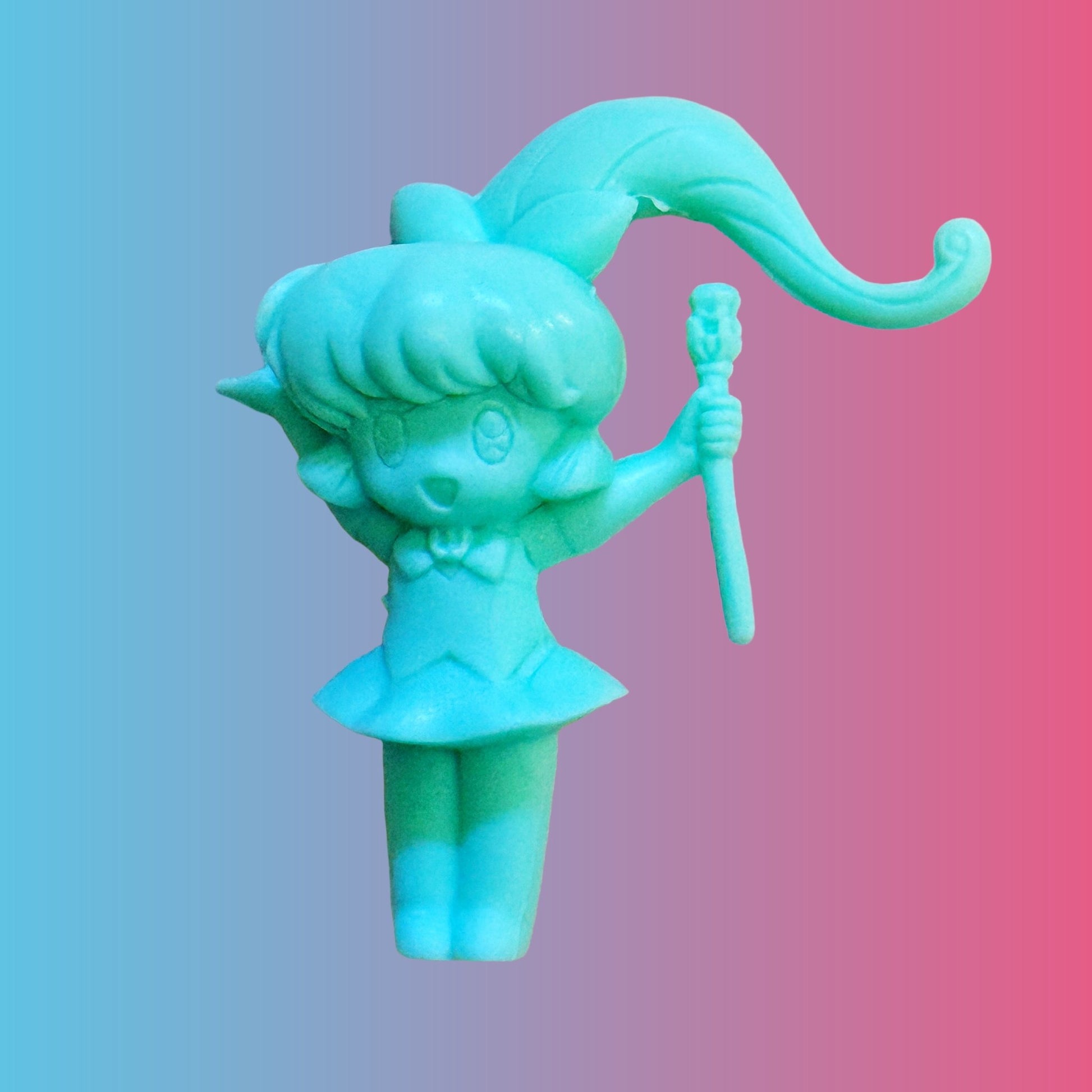 Saint Tail: Haneoka Meimi With Staff - Blue Rubber PVC Keshi Figure (Japan, 90s) - PopCultGang