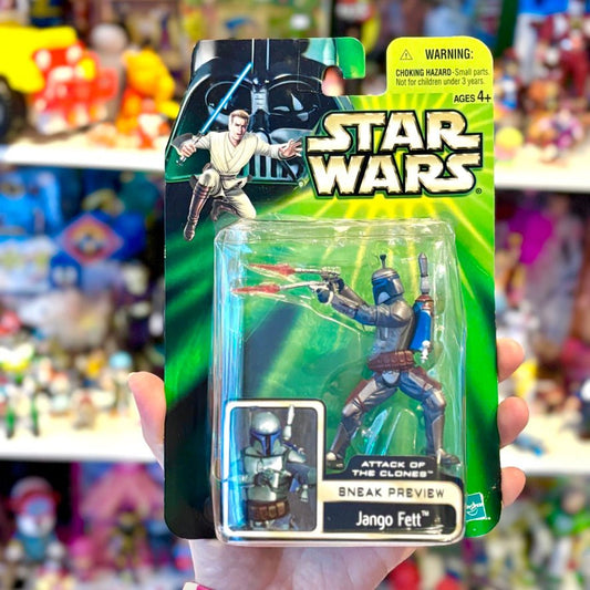 Star Wars: Episode II - Attack of the Clones "Sneak Preview" Jango Fett Figure (Power of The Jedi, NIB, 2002) - PopCultGang