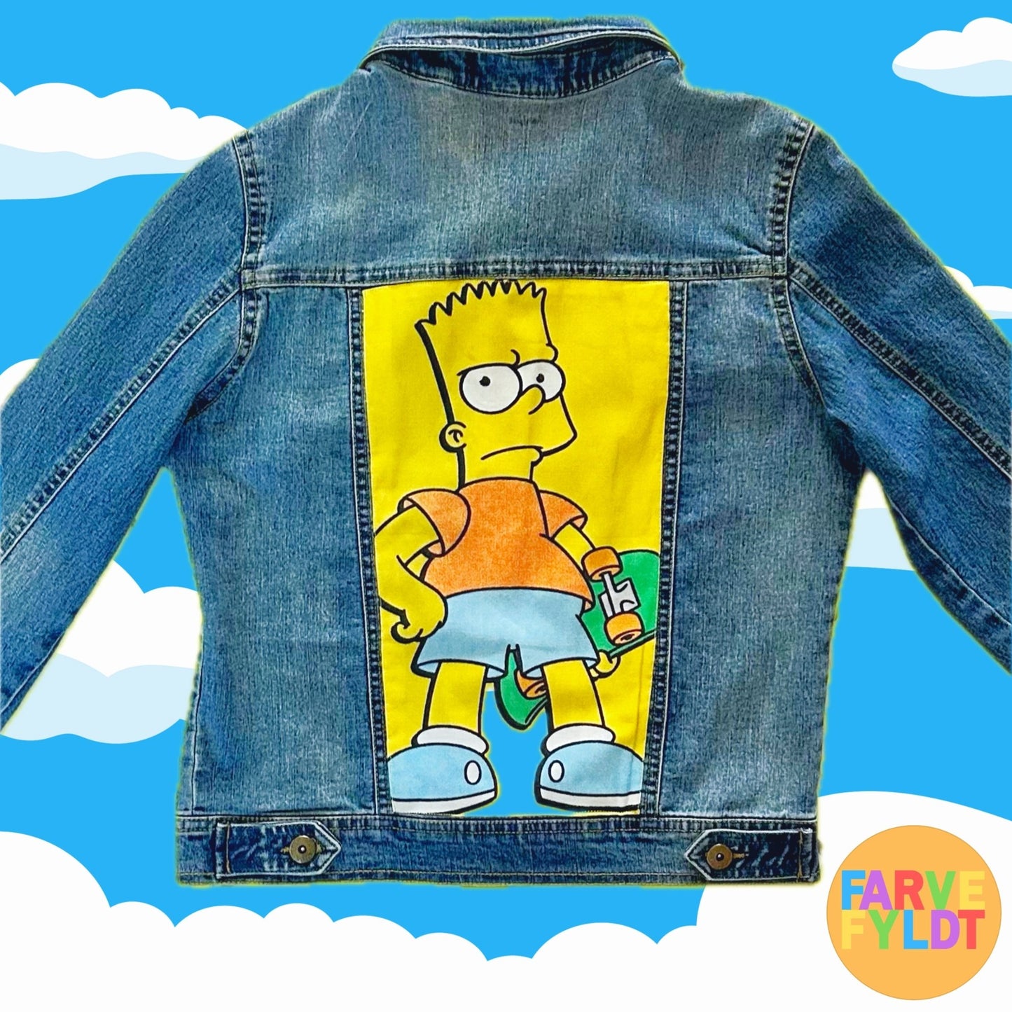 The Simpsons: Bart Simpson With Skateboard - Upcycled Denim Jacket (FARVEFYLDT x POPCULTGANG) - PopCultGang