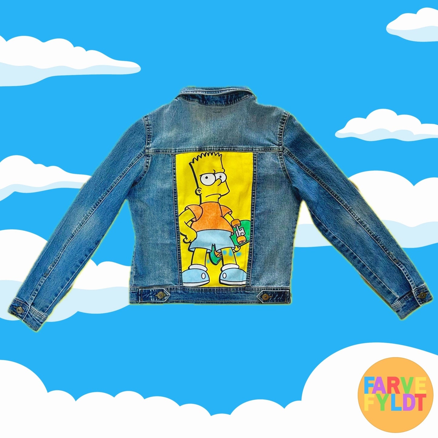 The Simpsons: Bart Simpson With Skateboard - Upcycled Denim Jacket (FARVEFYLDT x POPCULTGANG) - PopCultGang