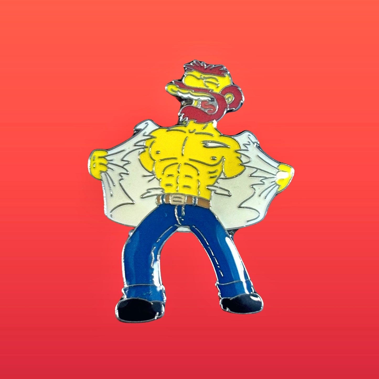 The Simpsons: Groundskeeper Willie Ripping Shirt Open Enamel Pin (90s) - PopCultGang