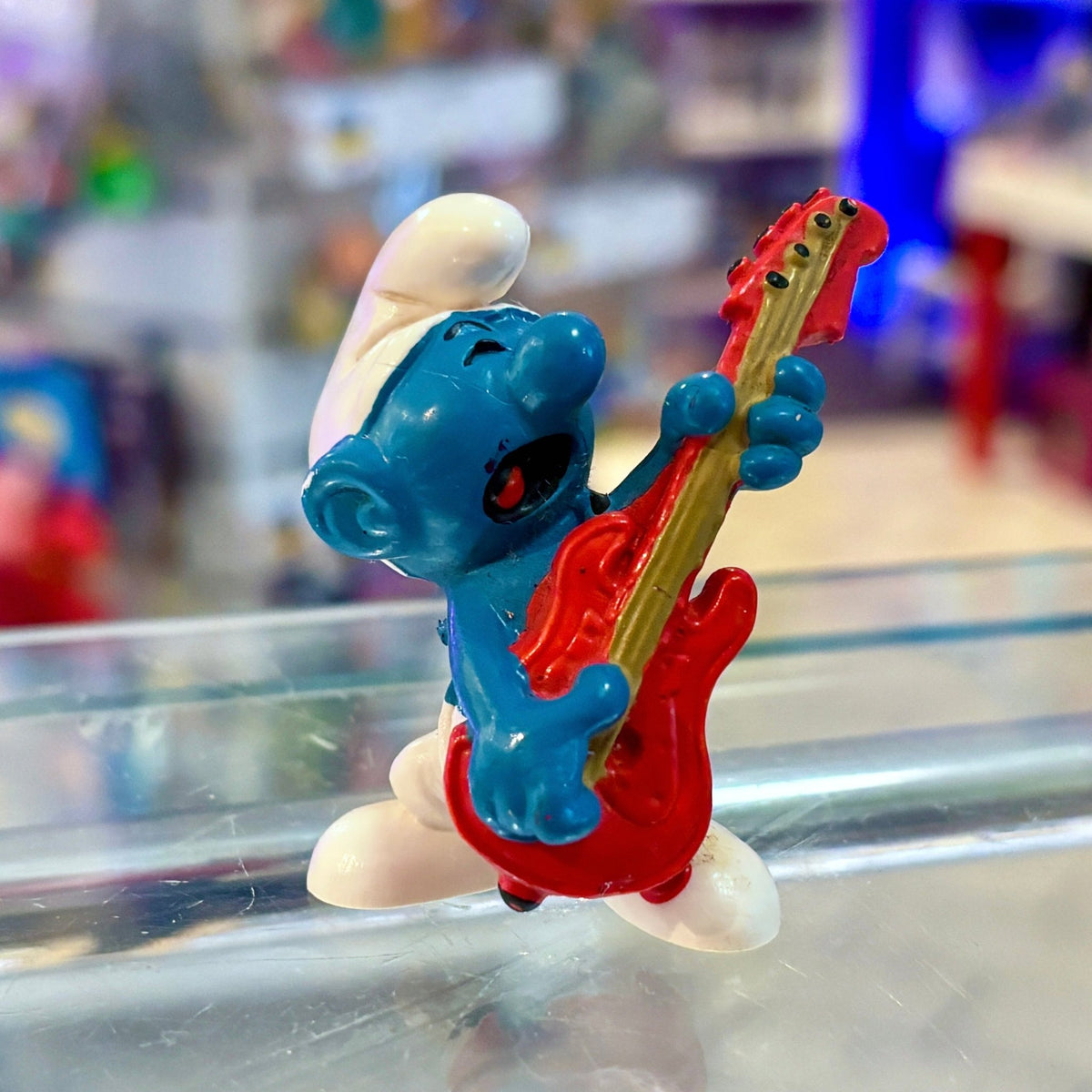 The Smurfs: Rock N' Roll Smurf With Red Guitar PVC Figure #20023 (Peyo, 1977) - PopCultGang