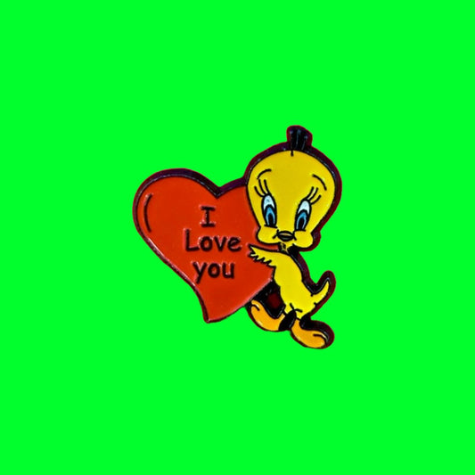 Tweety With Heart "I Love You" Comic Sans Enamel Pin (90s) - PopCultGang