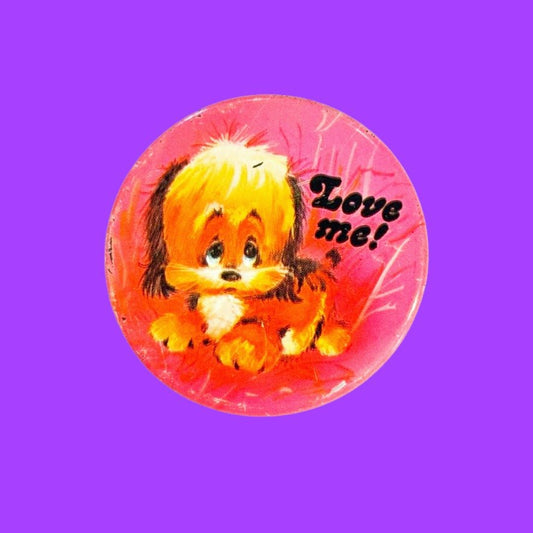 Vintage Cute Dog "Love Me" Pin Badge (70s/80s) - PopCultGang