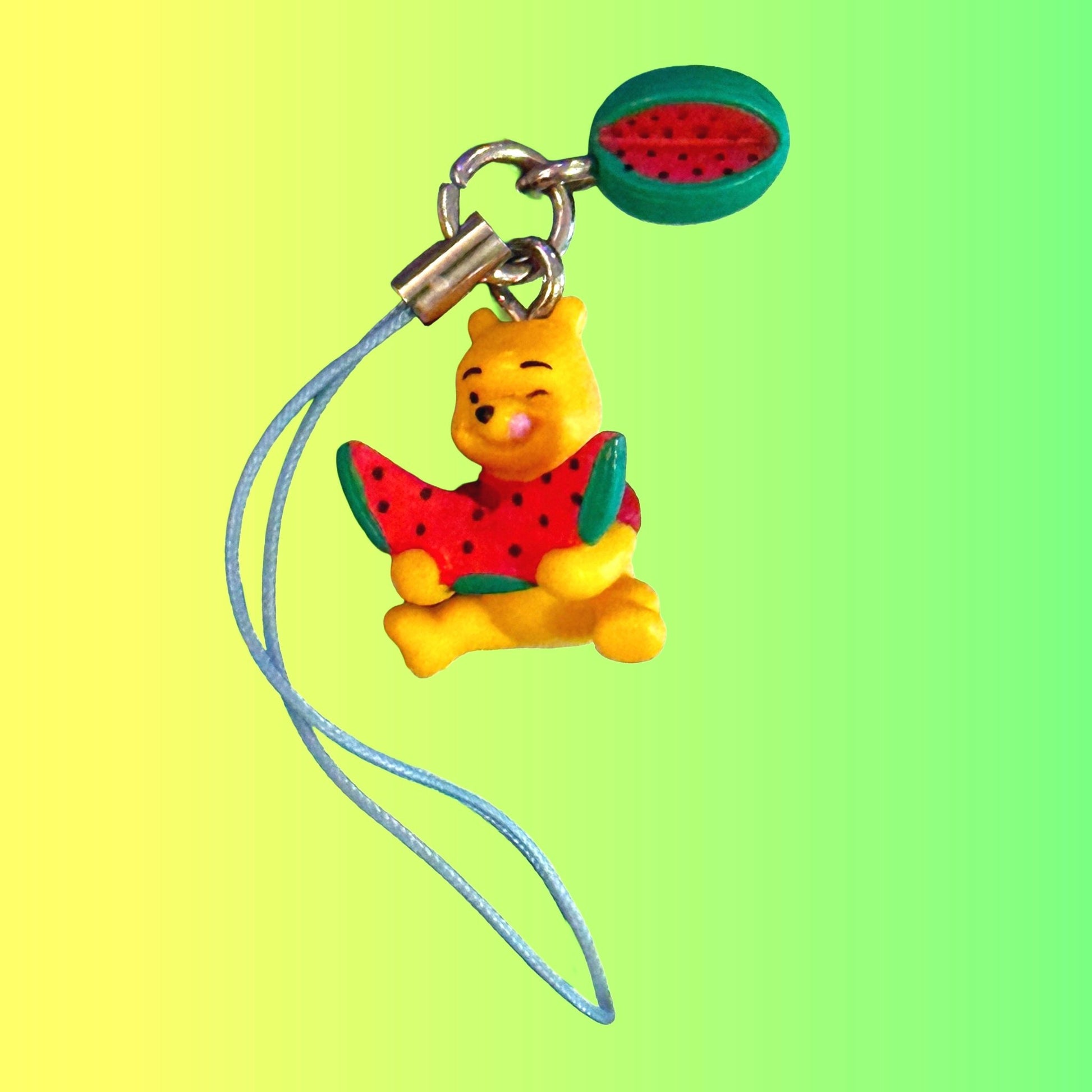 Winnie The Pooh Eating Watermelon - Phone Charm Dangler Gachapon (Disney, 2000s) - PopCultGang