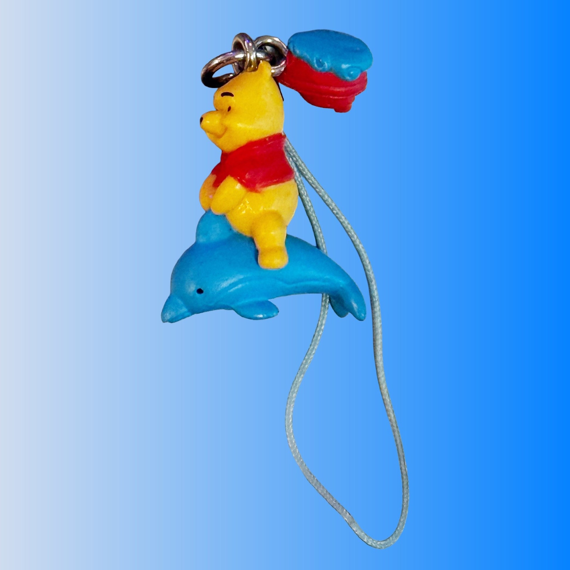 Winnie The Pooh On Dolphin - Phone Charm Dangler Gachapon (Disney, 2000s) - PopCultGang